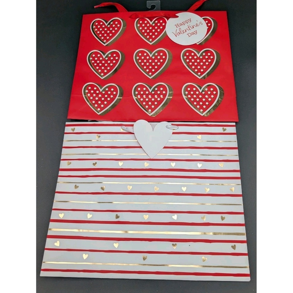 2 Red & pink for VALENTINE'S DAY medium gift bags